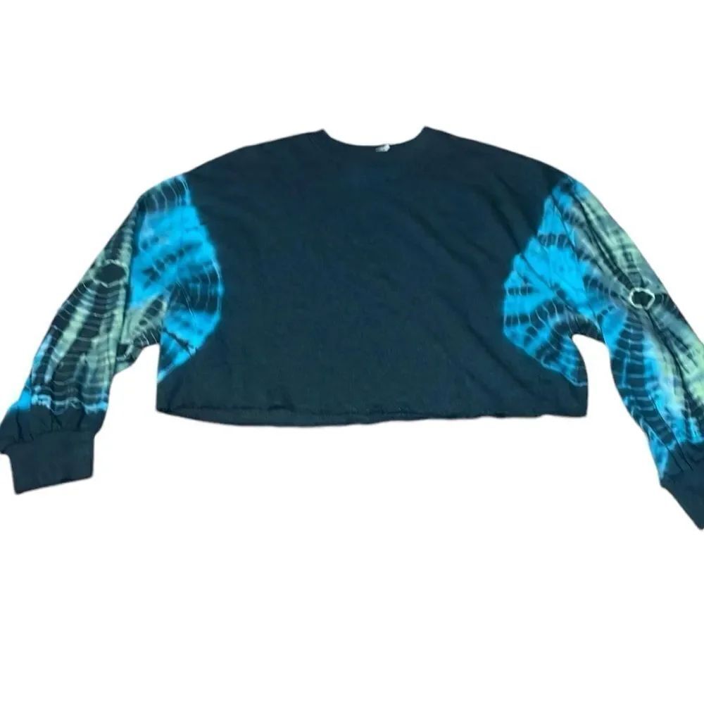 Victoria’s Secret Pink Tie Dye Crop Pullover, Grey, Teal, long sleeve, Large